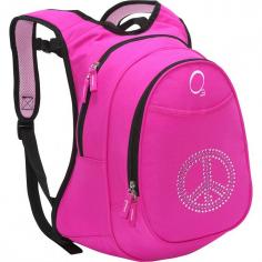 Kids Pre-School Peace Backpack with Integrated Lunch Cooler Pink Bling Rhinestone Peace. The Kids All-In-One Backpack with Cooler is the perfect solution for active kids. The front pocket of the backpack is an insulated lunch cooler, so kids no longer have to tote an additional lunch bag! For ultimate comfort, the back features a padded breathable mesh lumbar section and the straps are constructed with the same padded breathable mesh. Such mesh helps to keep your child comfortable and cool. Additionally, the backpack measures 10Ã&cent;Â Â x 14.5Ã&cent;Â Â x 5.5Ã&cent;Â Â and is large enough to fit a standard size school folder. The interior of the main compartment features an organizer with pockets for supplies and slots for pen and pencil storage. The front of the backpack also features a pocket for easy to access storage. Drinks can be easily stored in the side drink pocket.