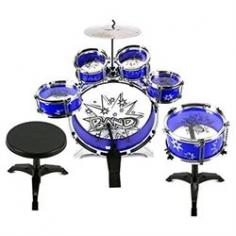 Velocity ToysTM 11 Piece Children's Kid's Toy Drum Set Musical Instrument Playset-Comes w/ Bass Drum, 2 Large Tom-Toms, 3 Small Tom-Toms, Cymbal, Chair, Drumsticks-Dimensions: Set-23, Drum-14, Chair-10-Recommended for Ages 3- and Up-Minor Assembly Required, Easy to Assemble