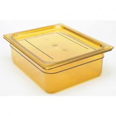 High Heat Flat Cover, Amber, Half size. Cambro withstands temperatures ranging from -40 degrees Fahrenheit to 375 degrees Fahrenheit. Cover is perfect for microwave flash freezing cooking and reconstitution. Ideal for use in microwaves. Both standard and gradation markings. Non-stick smooth interior surface is easy.