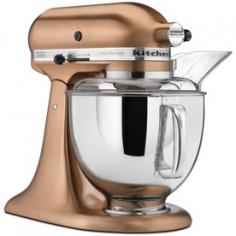 5 qt. capacity; 10 speeds Satin copper finish325-watt motor for 9-cup flour power Stainless steel bowl with handle Includes beater dough hook and wire whip. Gorgeous in satin copper the KitchenAid KSM152PSCP KSM152 Custom Metallic Series Stand Mixer - Satin Copper also delivers powerful performance to any kitchen. Built from metal for durability this mixer has a 10-speed solid-state control generous 5-quart capacity and handy accessories to get you started. Additional Features: 14.13L x 8.75W x 14H inches Tilt head for easy bowl access Powerful direct-drive transmission Power hub to add attachments About KitchenAidFor over 80 years KitchenAid has been devoted to creating innovative cookware that inspires culinary excellence. From the original Stand Mixer first created in Troy Ohio this industry leader now offers a wide assortment of cookware bakeware kitchen accessories and appliances. All products are designed with your cooking needs in mind and are engineered to exceed the highest manufacturing standards. Since 1919 KitchenAid has been synonymous with quality and value. As a result all KitchenAid products are backed by exceptional industry-leading warranties. Check out the complete line today.
