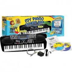 Introducing the eMedia My Piano Kit. It has everything your child age 5 and up needs to begin playing piano: an electronic keyboard sized for small fingers with built-in speakers, a power supply, and the USB MIDI interface for connecting the keyboard to your computer. What's more, it comes with a great teacher, the award-winning interactive eMedia My Piano Win/Mac CD-ROM. The award-winning eMedia My Piano educational software is what sets this keyboard kit apart from all others. In eMedia My Piano an animated character named Pam the Piano leads kids through over 100 lessons, authored and demonstrated by Irma Irene Justicia, M.A, who has taught at the renowned Juilliard School of Music. eMedia My Piano covers basics such as proper hand and finger position, learning notes, counting rhythm, playing harmonies, and reading music. All this and more is taught with popular songs and melodies. The interactive games interspersed throughout the method make learning fun and easy. eMedia My Piano teaches with the help of videos and live recorded songs. The Animated Keyboard shows kids where to put their fingers as the music plays. The speed of the music can be adjusted with MIDI tracks, so kids can learn at their own pace. When My Piano is used with the MIDI keyboard included in this kit, students get feedback on notes and rhythms they played incorrectly and are shown what they should have played instead. Separate audio tracks (left/right hand, piano only/voice only) and colorful MIDI accompaniments provide engaging practice options. Additional valuable tools such as a metronome and digital recorder are also included. The eMedia My Piano Kit is the perfect way to introduce children of all ages to playing piano! 49 midsize keys - size made for kids Built-in speakersLCD Display - shows music notes as played50 Instrument sounds (includes drum kit)5 drum pads30 auto-accompaniment styles50 demo songs Record and playback feature Metronome Sustain feature One touch accompaniment8-note polyphony Headphone jack Can run on six C-size batteries or the included AC adapter