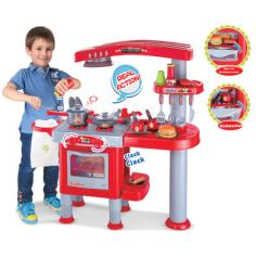 Dimensions: 32L x 13W x 32H in. Pretend kitchen set with realistic accessories. Recommended for ages 3 and up. Constructed with easy-to-clean, nontoxic plastic. Includes oven, stove, sink, hood, and shelves. Real action and sound offer dynamic play. The Berry Toys My First Play Kitchen - Red makes their first kitchen one to last. Whether you're talking about toys or actual home repairs, updating a kitchen can be a costly headache. This sweet cookery comes with everything your child could hope for in a pretend kitchen, including an oven and stove, cups, cookware, and utensils, right down to the play food they're anxious to serve you. Children love assuming roles they see adults filling, whether that's as a parent cooking dinner or a cook or server at a restaurant. This type of pretend play actually helps them develop a fuller understanding of what it means to be a responsible adult and take care of themselves and others at mealtime. About Berry ToysBased in Chino Hills, California, Berry Toys is a leading manufacturer of children's toys. Berry Toys aims to educate children through play, and their toy selection includes play kitchens, play foods, musical instruments, play tools, and more. If you want affordable pricing, quality customer service, and educational toys that are manufactured according to the highest standards, Berry Toys can deliver.