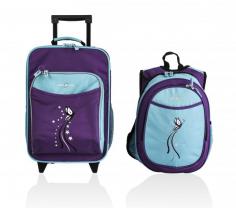 This backpack and suitcase set features insulated cooler front pockets, so kids no longer have to tote an additional lunch bag. Both have several features including breathable mesh on the backpack and inner clothing straps for the suitcase. Set includes suitcase and backpack padded breathable mesh straps and lumbar section for the backpack Backpack fits a standard-size school folder Clothing straps in main suitcase compartment Materials: Polyester Pockets: Side drink suitcase pocket, front cooler suitcase pocket, front zipper suitcase pocket, interior suitcase pocket, side drink backpack pocket, front cooler backpack pocket, front backpack pocket, inside organizer backpack pockets Weight: 5 pounds Pull-bar on suitcase Wheels on suitcase Turquoise butterfly design Boy/Girl: Girl Dimensions: Suitcase: 16 inches tall x 11 inches wide x 8.5 inches deep Backpack: 14.5 inches tall x 10 inches wide x 5.5 inches deep