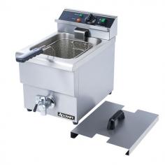 Cook up to 25 lbs of food per hour per tank in this heavy duty fryer. Each 6 liter tank has a faucet which allows for worry-free removal of oil. The tank insert is calibrated for ease of measuring. Constructed of heavy duty stainless steel for durability. A heavy duty fryer basket with a collapsible heat-resistant handle is included. Heating coils are protected by a wire grate (included). Temperature control switch adjusts from 120 F -375 F. 208V/240V, 2700-3600W, 15 Amps. Overall dimensions 11-1/2? x 18? x 16?