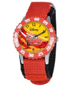 This Disney / Pixar Cars watch is a winning pick. Featuring a Lightning McQueen graphic, and labeled Hour and Minute hands, this stainless steel watch makes learning to tell time fun and easy. He's sure to love this boys' Time Teacher watch. Disney / Pixar Cars Round red and yellow dial with black Arabic numerals makes telling time a breeze. Details: Quartz movement Battery operated Stainless steel case & caseback Adjustable red & black Velcro band Promotional offers available online at Kohls.com may vary from those offered in Kohl's stores. Size: One Size. Color: Red. Gender: Male. Age Group: Kids. Material: Stainless Steel/Quartz/Velcro.