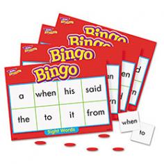 Bingo games let children practice reading 46 words from common vocabulary lists. Unique; six-way format adapts to a variety of skill levels; and is a fun learning supplement for small groups or the entire class. Bingo Games are also ideal for learners with disabilities and anyone learning English. Set includes 36 playing cards; more than 200 chips; caller's mat and cards; and a sturdy storage box. Sight Words Bingo Games are recommended for students in kindergarten to third-grade. (ages 5 to 8).