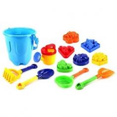 Sandy Beach Big Bucket Children's Kid's Toy Beach/Sandbox Playset-Comes w/ Bucket, Watering Can, Hand Tools, Sand Molds-4 Hand Tools and 6 Sand Molds Included-Approx. Height: 8-Fun Animal Sand Molds! Colors May Vary