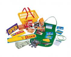 Everything you'd find in a supermarket. Durable cotton apron with nametag. Shopping basket, groceries, and coupons. Assorted dry-erase sale signs. Assorted plastic coins and paper play money. Recommended for ages 3 years and older. About Learning ResourcesA leading manufacturer of innovative, hands-on educational materials and learning toys, Learning Resources has been teaching children through play in the classroom and the home for over 25 years. They are a trusted source for educators and parents who want quality, and award-winning educational products. Their diverse product line of over 1300 products serves children and their families, kindergarten, primary, and middle school markets focused on the areas of mathematics, science, early childhood, reading, Spanish language learning, and teacher resources. Since their founding in 1984, Learning Resources continues to be guided by its mission to develop quality educational products that make learning exciting for children of all ages and abilities. They strive to create hands-on products that build a concrete foundation of skills through exploration, imagination, and fun.