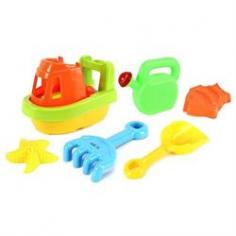 Ocean Tug Boat Children's Kid's Toy Beach/Sandbox Boat Playset-Comes w/ Toy Boat, Sand Molds, Hand Tools, Watering Can-Tools: Hand Scooper and Rake-Have Fun in the Sun-Approx Length of Boat: 10