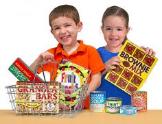 If make-believe fun is on your shopping list, check out this all-in-one kitchen and grocery play set! This realistic wire grocery basket is just the right size for pretend play. It comes stocked with play food boxes and play food cans with pop-off lids-in all, eight sturdy, colorfully labeled packages to stock, load and "cook. The wire basket is carefully designed to be comfortable to carry, easy to store and wonderfully durable. The sturdy handles fold flat for easy folding or stacking, then lift up to carry around the "shop.