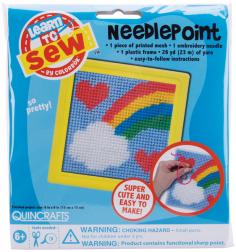 COLORBOK-Quincrafts Learn to Sew: Needlepoint. Everything anyone needs to learn to needlepoint. This package contains pre-printed plastic canvas; a plastic frame; 26yd/23m of yarn; embroidery needle; and easy-to-follow instructions. Finished art measures 6x6in. Recommended for children ages 6 and up. WARNING: CHOKING HAZARD-small parts and functional sharp object. Not for children under 3 years. Imported.