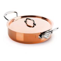 The M'hritage collection represents the total experience and heritage of Mauviel 1830, and is used by professionals and household cooks throughout the world. The collection is a combination of two powerful and traditional materials, copper and stainless steel. This blend of materials energizes the pleasure of cooking. The copper allows for unsurpassed heat conductivity and control, and the stainless steel interior is ideal for all daily cooking needs. The various handle options, cast iron, bronze or cast stainless steel, gives each range an aesthetic difference that meets the style for each cook. TheMauviel M'heritage 3.2 quart copper and stainless steel rondeau with lidis a shallow stock pot that is great for searing and poaching because its wide shape lets steam quickly escape while you cook. It's also great for cooking soups and stews. Features: Bilaminated copper stainless steel (90% copper and 10% 18/10 stainless steel)High Performance: Copper heats more evenly, much faster than other metals and offers superior cooking control Superior durability with 1.5mm thickness Non-reactive: 18/10 stainless steel interior preserves the taste and nutritional qualities of foods and is easy to clean - no re-tinning. Copper cookware can be used on gas, electric, halogen stovetops, and in the oven. It can also be used on induction stovetops with Mauviel's induction stove top interface disc (sold separately)Mauviel cookware is guaranteed for life against any manufacturing defects (Warranty not valid for commercial use)Made in France.