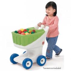 This easy-to-push grocery cart lets kids pretend to shop like grown-ups. The low, wide shape makes the cart easy to handle, even for early walkers, and large, sturdy wheels move smoothly. A wide-open basket provides access to the items kids choose to tote around. Product Features: Low, wide cart shape is easy for early walkers to handle Durable, large wheels roll smoothly Wide-open basket space provides easy access to items inside Solid, no-grate basket design keeps even small items from falling out Lower shelf provides storage space for additional cargo Seat space securely holds a doll or stuffed animal Ages: 2 years and up Dimensions: 14.8"l x 20"w x 21"h Weight: 10 lb. Warranty: 2 years limited (Model 896000) Accessories and play food not included.