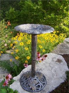 Oakland Living - Bird Feeders & Bird Houses - 5156AP - About This Product: Our bird baths are the perfect addition to any setting. Adds beauty and style to your outdoor patio, back yard, or garden. The bowl is made of rust free cast aluminum and the base is constructed of durable cast iron. Features a hardened powder coat finish for years of beauty. About the Oakland Vineyards Collection: The Oakland vineyard collection is perfect for fruit and wine lovers alike. Each piece is adorned with twisty grape vines and ripe clusters of grapes. The attractive grape vines will add beauty and style to any outdoor patio garden setting. Each piece is hand cast and finished for the highest quality possible. Hardened powder coat finish in antique pewter for years of beauty Easy to follow assembly instructions and product care information Galvanized or stainless steel assembly hardware Fade, chip and crack resistant Some assembly required1 Year limited manufacturers warranty Construction material: cast aluminum and cast iron Specifications: Overall product dimensions: 32 H x 17 W x 17 DOverall product weight: 35 lbs.