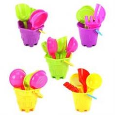 Set of 5 Superior Mini Bucket Children's Kid's Toy Beach/Sandbox Playset-Each Bucket Comes with 4 Hand Tools-Tools: Hand Scooper, Shovel, Rake, Sand Sifter-Have Fun in the Sun-Colors May Vary