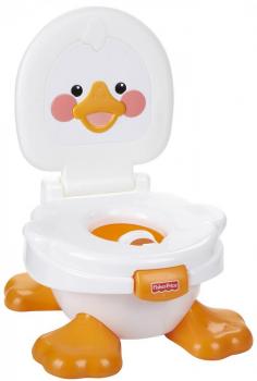 Potty grows with child Music rewards successful visits Easy to clean bucket Dimensions: 18L x 13.5W x 13.2H inches Manufacturer's 1-year warrantyJPMA CertifiedRecommended ages 1-4 years. Potty time will be fun and quacky with the Fisher-Price Ducky Fun Potty. This potty chair trainer ring and stepstool will help get your little one waddling to the potty with a smile. Your child will sing along with Ducky Fun Potty which can also be used as a stepstool. Music rewards your child for a successful visit and motivates them to make return trips. The easy-clean bucket makes the potty training odyssey not so bad for you as well. Potty requires three AA batteries. The Ducky Fun Potty is a great way to get the potty training process started with smiles and giggles. About Fisher-PriceAs the most trusted name in quality toys Fisher-Price has been helping to make childhood special for generations of kids. While they're still loved for their classics their employees' talent energy and ideas have helped them keep pace with the interests and needs of today's families. Now they add innovative learning toys toys based on popular preschool characters award-winning baby gear and numerous licensed children's products to the list of Fisher-Price favorites.