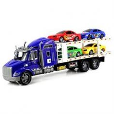 No2 Racing Trailer Children's Kid's Friction Toy Truck-High Gloss Paint Job-No Batteries Required-Comes with 4 Toy Cars-Approx. Dimensions, Length: 19, Width: 3.5, Height: 6.5