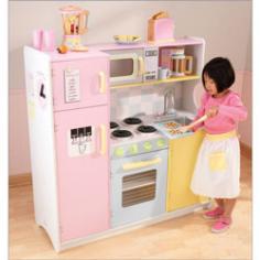 Top reviews for this best-seller. Dimensions: 42W x 16D x 42H in. Recommended for ages 3 to 7. Sturdy MDF wood construction with cute pastel colors. Functional doors and turning knobs for realistic play. Play clock, notepad, and phone with caller ID on side panel. Clear plastic windows on microwave and oven. Includes hot pad, spatula, and spoon. The KidKraft Deluxe Pastel Play Kitchen lets your kids have fun while they become acquainted with a typical kitchen. Children love to imitate their parents, and this kitchen playset lets them do that safely. Parents and kids both will appreciate the elaborate details of this cute play kitchen. A pretend water and ice dispenser on the fridge, a grocery list, movable clock, and microwave are some favorite details. The opening doors also provide realistic fun, and the oven range with knobs and handles gives this play set life-like authenticity. A cloth hot pad, plastic spatula, and plastic mixing spoon are included to help your little chef cook up some fun. Let your child's imagination run wild with the KidKraft Deluxe Pastel Play Kitchen. Order yours today! About KidKraftKidKraft is a leading creator, manufacturer, and distributor of children's furniture, toy, gift and room accessory items. KidKraft's headquarters in Dallas, Texas, serve as the nerve center for the company's design, operations and distribution networks. With the company mission emphasizing quality, design, dependability and competitive pricing, KidKraft has consistently experienced double-digit growth. It's a name parents can trust for high-quality, safe, innovative children's toys and furniture. Kids will play for hours with this KidKraft play kitchen. The pastel color theme provides a calm backdrop for realistic details such as a phone a clock with moveable hands turning knobs and accent pieces for creative cooking play. The kitchen features a microwave oven and three cabinets that open. The MDF wood construction will last for years of play and the 42-inch height is perfect for children in preschool or early elementary school. Use this item to set up an imaginative play area in your home or classroom.