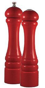 As Americas oldest pepper mill manufacturer Chef Specialties Company has offered Americas professional and amateur chefs the finest pepper mills since 1940. Today Chef Specialties pepper mills retain the quality that was first designed in the original pepper grinders back in the 40s. They are the most widely sold pepper mills to the Food Service or Restaurant Industry. Our market ranges from beginner cooks to Executive Chefs. Pop some color into your kitchen with our Candy Apple Red Professional pepper mill and salt shaker set. The pepper mill features a commercial quality stainless steel grinding mechanism made right in the Pennsylvania. The mill body is turned from Maine hardwoods.
