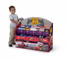 DEL1789: Features: -Deluxe collection. -Pattern: Cars. -Recommended for ages 18 - 60 months. -Material: Engineered wood, solid wood and fabric. -Meets or exceeds all national safety standards and CPSC regulations. Product Type: -Toy organizer. Frame Material: -Manufactured wood/Wood. Hardware Material: -Steel. Gender: -Boy. Finish: -Red and Blue. Dimensions: Overall Height - Top to Bottom: -30.5. Overall Width - Side to Side: -36. Overall Depth - Front to Back: -10.5. Overall Product Weight: -14.75 lbs.