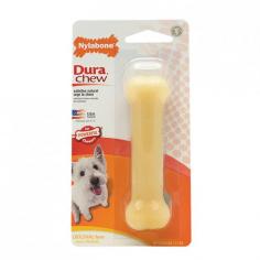 Nylabone DuraChewBone is designed for powerful chewers. Bristles raised during chewing help clean teeth and control plaque and tartar build-up. Nylabones are not digestible and may be washed in warm water with nontoxic detergent. Materials: Nylon, natural flavors Options: Small: 0-25 pounds Medium: 26-35 pounds Large: 36-50 pounds X-large: 50 pounds Flavor: Original Duration of treatment: Use as directed Count: One (1) bone Package contents: One (1) bone Safety: These bones are non-digestible This supplement is for animal use only. Keep out of reach of children and other animals. Consult with your veterinarian before using this product. Due to the personal nature of this product, we are unable to accept returns.