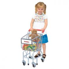 Mini me grocery cart with smooth-rolling wheels. Personalize with up to 12 characters in Progressive red font. Metal shopping cart with plastic handle. Rubber capped legs keep it sturdy when not in use. Perfect for children 3 and older. Your mini me will love grocery shopping with her own little Melissa and Doug Personalized Shopping Cart. Just like the real thing only small enough for kids three and older! This wee shopping cart has smooth-rolling wheels and legs with rubber stops so it'll stay put when she's not pushing it around. The wire basket and plastic handle add to the authentic look. The red personalized plaque on the front makes sure everyone knows it's hers. About Melissa & Doug ToysSince 1988, Melissa & Doug have grown into a beloved children's product company. They're known for their quality, educational toys and items, and have grown in double digits annually. The Melissa & Doug company has been named Vendor of the Year by such great retailers as FAO Schwarz, Toys R Us, and Learning Express, and their toys have been honored as Toys of the Year by Child Magazine, FamilyFun Magazine and Parenting Magazine. Melissa & Doug - caring, quality children's products.