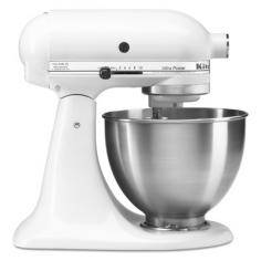 4.5-Quart Kitchen aid Mixer Offers The Right Power to Make Mixing a Breeze The Kitchen aid white Ultra Power 4.5-quart stand mixer is the ultimate kitchen tool for every busy family. Whether you're a stay-home mom who loves to bake breads and cookies or you're a gourmet chef who throws four-course dinner parties on a regular basis, this Kitchen aid model is a great choice. From cooking to baking, this appliance handles everything effortlessly, from whole-wheat bread to mashed sweet potatoes to peanut butter cookies. The 4.5-quart Kitchen aid mixer features 10 variable speeds and three mixing attachments to give you more from every minute that you spend in the kitchen. With 300 watts of power, you never worry about tackling the job at hand. The tilt-head design has a bowl capacity of more than a gallon, allowing you to bake and cook more in less time. The durable stainless steel bowl is guaranteed to last through many years of use.