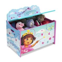 Keep her room clean with this Dora Deluxe Toy Box from Delta Children. Featuring colorful graphics of your girl's favorite adventurer, Dora the Explorer, plus durable wood construction, it's designed with rounded corners, smooth edges and a slow-closing lid for safety.