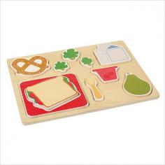 10-piece wooden puzzle set Solid wood with kid-friendly paint for safety Bright colors and fun shapes develop fine motor skills For children 2 and older Tray size: 11W x 14D inches. The Guidecraft Sorting Food Tray - Lunch shows kids a well-balanced lunch. This wooden puzzle is a tray packed full of colorful fun food shapes that your little one will love sorting. This wooden puzzle has 10 removable brightly colored lunch food shapes including favorites like a sandwich fruit veggies and milk. It is made of solid wood with smooth sanded edges and brightly colored kid-friendly paint. This puzzle helps develop shape and fine-motor skills and encourages imaginative play. Designed for kids 2 and older. About GuidecraftGuidecraft was founded in 1964 in a small woodshop producing 10 items. Today Guidecraft's line includes over 160 educational toys and furnishings. The company's size has changed but their mission remains the same; stay true to the tradition of smart beautifully crafted wood products which allow children's minds and imaginations room to truly wonder and grow. Guidecraft plans to continue far into the future with what they do best while always giving their loyal customers what they have come to expect: expert quality excellent service and an ever-growing collection of creativity-inspiring products for children.