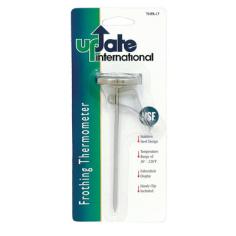 A frothing thermometer is an essential tool in certain situations as boiling could potentially cause ingredients like milk to go bad. In order to create a high-quality froth most ingredients must be heated to nearly boiling. Going any farther could lead to a culinary disaster. In order to prevent this cooking catastrophe Update International recommends its 5 1/2-long dial frothing thermometer (THFR-17). This thermometer has a range of 30 to 220&deg;F. It will accurately measure the temperature when heating milk or Turkish coffee to frothing. 1-3/4 dial with clip 30&deg;-220&deg;F. NSF listed. Always providing you with the best selection and the best value.