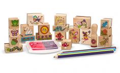 Fairies, flowers and garden critters can be combined in countless pretty ways! This extra-large stamp set for kids makes it easy to create an exciting storyline or a color-in scene: It includes 20 rubber-faced, wooden-handled outline stamps and a two-color stamp pad filled with pink and purple washable ink. Five colored pencils coordinate with the garden theme to add details and color in the scene. It's a complete arts & crafts activity and storytelling kit in one!