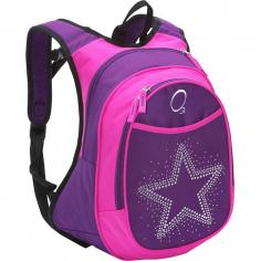Kids Pre-School Star Backpack with Integrated Lunch Cooler Purple Pink Bling Rhinestone Star. The Kids All-In-One Backpack with Cooler is the perfect solution for active kids. The front pocket of the backpack is an insulated lunch cooler, so kids no longer have to tote an additional lunch bag! For ultimate comfort, the back features a padded breathable mesh lumbar section and the straps are constructed with the same padded breathable mesh. Such mesh helps to keep your child comfortable and cool. Additionally, the backpack measures 10Ã&cent;Â Â x 14.5Ã&cent;Â Â x 5.5Ã&cent;Â Â and is large enough to fit a standard size school folder. The interior of the main compartment features an organizer with pockets for supplies and slots for pen and pencil storage. The front of the backpack also features a pocket for easy to access storage. Drinks can be easily stored in the side drink pocket.