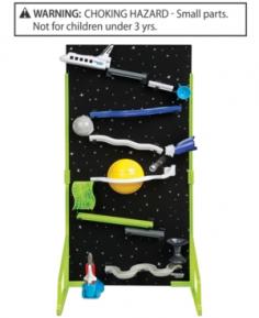 Let kids' imagination run wild as they play with the Discovery Kids Interchangeable Kinetic Space Lab. This unique kit includes various objects that allow children to form fun contraptions. Ideal for children ages 8 and up. Build custom layouts to launch the rocket Mix and match pieces for endless challenges Not for children under 3 years Set includes: Includes 1 space shuttle, 1 black hole, 1 Saturn, 1 shooting star, 1 detour track, 3 wavy trucks, 1 Moon, 1 slide track, 6 stoppers, 1 launch pad rocket, 1 lauch pad, 1 time warp, 1 satellite, 2 standard tracks, 3 medium tracks, 4 short tracks, 4 game balls, 24 mounting clips Brand: Discovery Kids Model: 2707083 Materials: Plastic Color: Black Dimensions: 15 inches x 3.5 inches x 16.5 inches Weight: 3.2