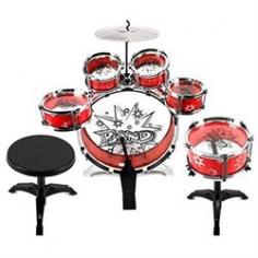 Velocity ToysTM 11 Piece Children's Kid's Toy Drum Percussion Musical Instrument Playset-Comes w/ Bass Drum, 2 Large Tom-Toms, 3 Small Tom-Toms, Cymbal, Chair, Drumsticks-Easy to Assemble, Minor Assembly Required-Dimensions: Set-23, Drum-14, Chair-10-Recommended for Ages 3- and Up