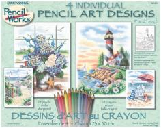 DIMENSIONS-Paintworks: Pencil by Number Kit: Beach Scenes. Beginning artists need a comfortable place to start and that is just what they get with this kit without the mess of paints. Even easy designs can be great designs you can be proud to display! This kit contains four 9x12in printed boards; numbered charts; twenty-four colored pencils and a pencil sharpener. Designer: Barbara Mock. Non-toxic. Conforms to ASTM D4236. WARNING: Choking Hazard-small parts and sharp objects. Not for children under 3 years. Made in USA. Dimensions:. Height: 11. Width: 14. Depth: 1.5