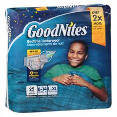 GoodNites Boys' Bedtime Pants: No. 1night time protection brand Over 2x more pants than jumbo pack Available Sizes: S/M (33 count) for 38-65 lbs. L/XL (25 count) for 60-125 lbs.