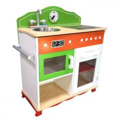 Teamson Design - Kitchens - TD11119A - Help develop your children's responsibility and independence while playing, with Teamson's Interactive Stove! Hand carved and painted a lime green and tropical orange, made out of durable wood, this stove offers the perfect place for your little one to cook an imaginary dinner! Stove comes equipped with a sink, microwave, burner on top and storage space below to place groceries. Smartly placed knobs simulate temperature control of the oven and a handy clock controls the timer. Stove makes real sizzling sounds and lights up to show when a master piece is being created! Get your little chef into the kitchen and involved in all the fun! Food not included, perfect for ages 3 and up. Safe, Sturdy & Eco-Friendly Wood; Materials: MDF (Eco - Friendly)Specifications: Overall Product Dimensions: 28.5 H x 25.5 W x 12.25 D; For Ages: 3 and up; Cleaning Instruction: Dry or Damp Cloth