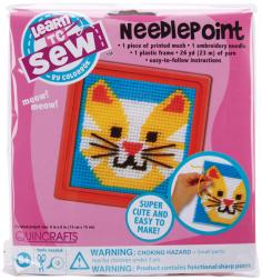 COLORBOK-Quincrafts Learn to Sew: Needlepoint. Everything anyone needs to learn to needlepoint. This package contains pre-printed plastic canvas; a plastic frame; 26yd/23m of yarn; embroidery needle; and easy-to-follow instructions. Finished art measures 6x6in. Recommended for children ages 6 and up. WARNING: CHOKING HAZARD-small parts and functional sharp object. Not for children under 3 years. Imported.