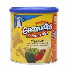 1 Tub = 1.48 oz (42 g); Lil' Crunchies - Veggie Dip flavor. Baked corn snack. Naturally flavored with other natural flavors. Made with 100% whole grain corn. 30% Less sodium than leading cheese snack (Lil' Crunchies contain 50 mg sodium per 7 g serving compared to 72 mg sodium in 7 g serving of the leading cheese flavored snack). Your toddler is probably ready to experiment with new and different flavors. With new Graduates Lil' Crunchies, your little one can try a variety of big kid flavors he or she will love. And because they are made from 100% whole grain corn and have 30% less sodium than the leading cheese snack, you'll love them too! Designed just for toddlers, Graduates Lil' Crunchies are: easy to chew and swallow; easy for toddlers to pick up; and not messy. This package is sold by weight, not by volume, and may not appear full due to settling of contents. Nutrition facts panels for children 1-4 years. function openGCBalance() {var url = ?http://www2dev. meijer.com/nutrition/nutrition. aspx UPC=1500004831?; open Window(url, 700, 450);} function open Window(address, width, height, resizable, scrollbars) {if(!scrollbars) { scrollbars = "yes"; } if(!resizable) { resizable = "no"; } var new Window = window. open(address, ?Popup Window width=? + width + ?height=? + height + ?toolbar=no, location=no, directories=no, status=no, menubar=no, scrollbars=? + scrollbars + ?resizable=? + resizable); new Window. focus();}