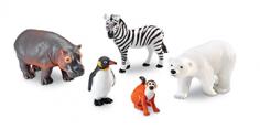 Detailed zoo animals for imaginative play. Includes monkey, penguin, zebra, polar bear, and hippo. Made of durable plastic. Recommended for ages 3 to 7. Storage box with handle for easy carrying. Perfect for encouraging oral language and vocabulary development, the Learning Resources Jumbo Zoo Animals invites imaginative play in your home or classroom. Made of durable plastic, each animal is sized just right for small hands to easily hold onto. This zoo set includes a monkey, penguin, zebra, polar bear, and hippo. Put away quickly using the included storage box. Recommended for ages three to seven years. About Learning ResourcesA leading manufacturer of innovative, hands-on educational materials and learning toys, Learning Resources has been teaching children through play in the classroom and the home for over 25 years. They are a trusted source for educators and parents who want quality, award-winning educational products. Their diverse product line of over 1300 products serves children and their families, kindergarten, primary, and middle school markets focused on the areas of mathematics, science, early childhood, reading, Spanish language learning and teacher resources. Since their founding in 1984, Learning Resources continues to be guided by its mission to develop quality educational products that make learning exciting for children of all ages and abilities. They strive to create hands-on products that build a concrete foundation of skills through exploration, imagination and fun.