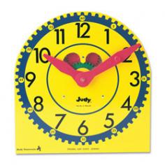 Our famous Original Judy Clock is still a favorite of students and teachers. The Judy Clock makes learning to tell time simple and fun for children. Visible functioning gears maintain correct hour hand and minute hand relationships. Easy-to-read numerals show elapsed time in five-minute intervals. The permanently assembled wood clock is 12 3/4 x 13 1/2 inch. Handy metal stand and Teaching Guide are included. New digital display!