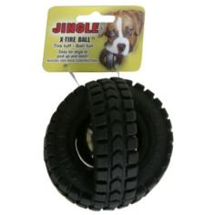 Pet Qwerks-Small Jingle X Tire Ball. Easy for dogs to pick up and fetch! Durable, non-toxic PVC construction. Not intended as a chew toy. This package contains one 3-1/2 inch round small jingle x-tire ball. Imported.