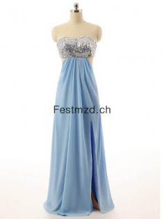 A-Linie Lange Blau Chiffon Abendkleider