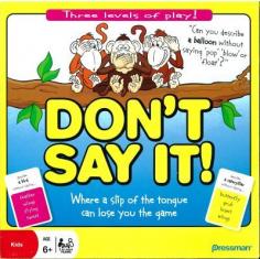 Can you get your team to say "pig" without using the words sausage, bacon, sty, or pork? You'll need to be quick to avoid being buzzed out by the timer. Don't Say It! is the game where a slip of the tongue can lose the game. Game includes electronic timer, game cards with 200 words, cardholder with sliding door, pencil, score pad, and rules. For 2 or more teams, ages 6 and up. WARNING: CHOKING HAZARD - Small parts. Not for children under 3 yrs.