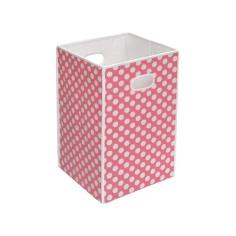 Fun and whimsical pink and white polka dot design. Easy to carry and move without scuffing your floors. Folds flat for convenient storage. Ideal for use in any room for extra storage. Handles on sides for simple lifting and moving. Measures 13.75L x 13.75W x 21.75H inches. Additional FeaturesDurable fabric with reinforced binding on all edges Fabric is 65% polyester and 35% cotton blend Easy to spot clean with a damp cloth Internal panels crafted from heavy duty chipboard Badger Basket CompanyFor over 65 years, Badger Basket Company has been a premier manufacturer of baskets, bassinets, bassinet bedding, changing tables, doll furniture, hampers, toy boxes, and more for infants, babies, and children. Badger Basket Company creates beautiful and comfortable products that are continually updated and refreshed, bringing you exciting new styles and fashions that complement the nostalgic and traditional products in the Badger Basket line. Add extra storage space in your home with this whimsical fabric storage bin, or use it as an extra laundry hamper. Its vivid pink-and-white polka-dot design will stand out in any room. This piece is ideal for a child's room because little ones can push the bin across the floor without scuffing it, and older kids can easily move it using the two convenient cutout handles on the sides. The bin folds flat, so you can take it on your next vacation to help keep your kids' toys organized in the hotel room.