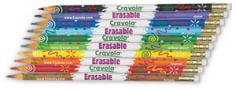 CRAYOLA-Crayola Erasable Colored Pencils. Now kids can make changes or corrections anytime to their artwork with the new Crayola Erasable Colored Pencils! 24 different colored pencils that are bright and have smooth laydown. Fun barrel graphics that make it easy to differentiate erasable colored pencils versus regular colored pencils. Includes: 24 Different color Erasable Pencils 4 New Colors: Jade Green Yellow Orange Mahogany and Light Blue! Recommended for children ages 6 and up. Conforms to ASTM D4236.