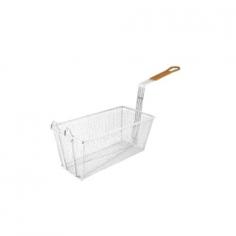 This heavy-duty deep fry basket gives you a nice even fry every time. It's made of iron, then nickel-plated for high quality and long-lasting durability. The sturdy orange handle is coated with heat-resistant plastic, so it stays cool to the touch. The front of the basket has a hook to make draining and storage simple. This deep fryer replacement basket will help you prepare perfect French fries, hash browns, chicken fingers, mozzarella sticks and other delicious fried foods for years to come. In stock and ready to ship. Features: Heavy-duty for commercial use. Made of iron and nickel plated for maximum quality and durability. Sturdy bright orange plastic coated handle that stays cool to the touch. Front hook for stability.Specs: Dimensions: 6 1/2W x 5 3/8H x 12 1/8D.