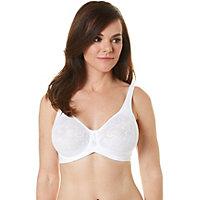 The Lunaire Versailles seamless underwire bra features full coverage seamless support in a pretty lace jacquard. The 2 ply stretch cups provide both support and comfort. Banded underwire bra for extra support Powernet backwing provides great stability Foam-lined inner slings ensures uplift and support Beautiful floral motif on outer cups Ribbon with pearl accent on center Nylon/spandex Imported Women's plus size bra in sizes: 38-48 C, D; 36-48 DD, DDD; 36-40 G