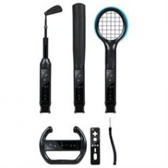 Have a realistic gaming experience with the Nintendo Wii attachments in this sports pack. The baseball bat, tennis racket, golf club and steering wheel give you the opportunity to serve, swing and steer to the action of the Wii Sports video games. Wii MotionPlus compatability lets players attach Wii Remote (not included) to increase accuracy and enhance gameplay. Lightweight plastic material assures these accessories won't burden your arm and allows lengthier playing time. Details: Includes: baseball bat, tennis racket, golf club, steering wheel, clear cover, wrist strap, detachable base handle & Wii MotionPlus adapter Platform: Nintendo Wii Promotional offers available online at Kohls.com may vary from those offered in Kohl's stores. Size: One Size. Color: Black. Gender: Unisex. Age Group: Adult. Material: Plastic.