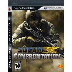 Following its success as the number one online PlayStation 2 franchise, SOCOM U.S. Navy SEALs breaches onto the PlayStation 3 PS3 computer entertainment system in high definition this holiday season. Socom Confrontation delivers the ultimate next generation online combat experience made possible by the power of PS3. SOCOM Confrontation focuses on online play and the global community and clans that support it. With support for Tournaments, Clan ladders, Leader Boards and more, this latest title in the multi million unit selling franchise is exactly what Socom fans have been clamoring for. Additionally, players will be able to modify their appearance through facial and physical customization. A global scale experience, SOCOM Confrontation gives players the opportunity to battle against the best and brightest from the U.S, Europe and Asia. SOCOM Confrontation deploys with five new North African themed maps, including a 32 player version of Crossroads. Additional themed packs for Socom Confrontation will be made available for download via the PlayStation Store.